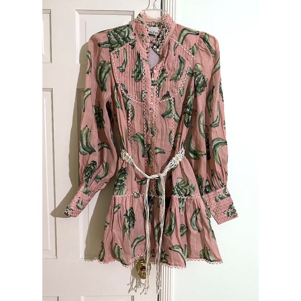 Alemais Pink Mini Dress with Green Banana Print - Picture 2 of 16
